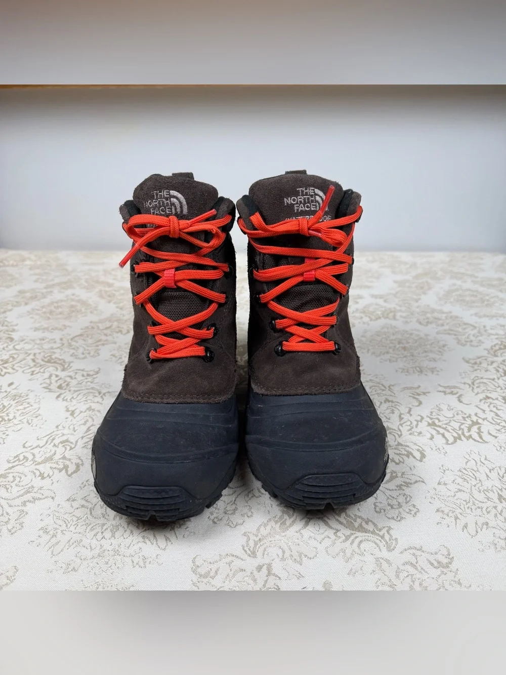 The North Face Brown and Orange Kids Snow Boots, Size 3, Warm, Waterproof